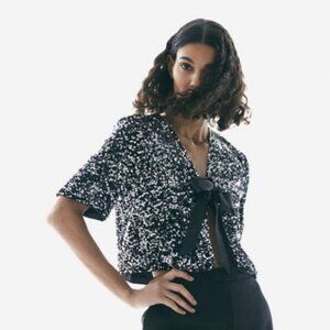 H&M Sweater XS,M Sequined LIMITED Edition Silver Blouse Shrug Top Sparkle